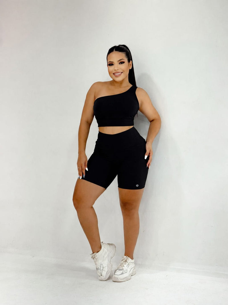 Conjunto Fitness Feminino de Top Unilateral e Short – Luna
