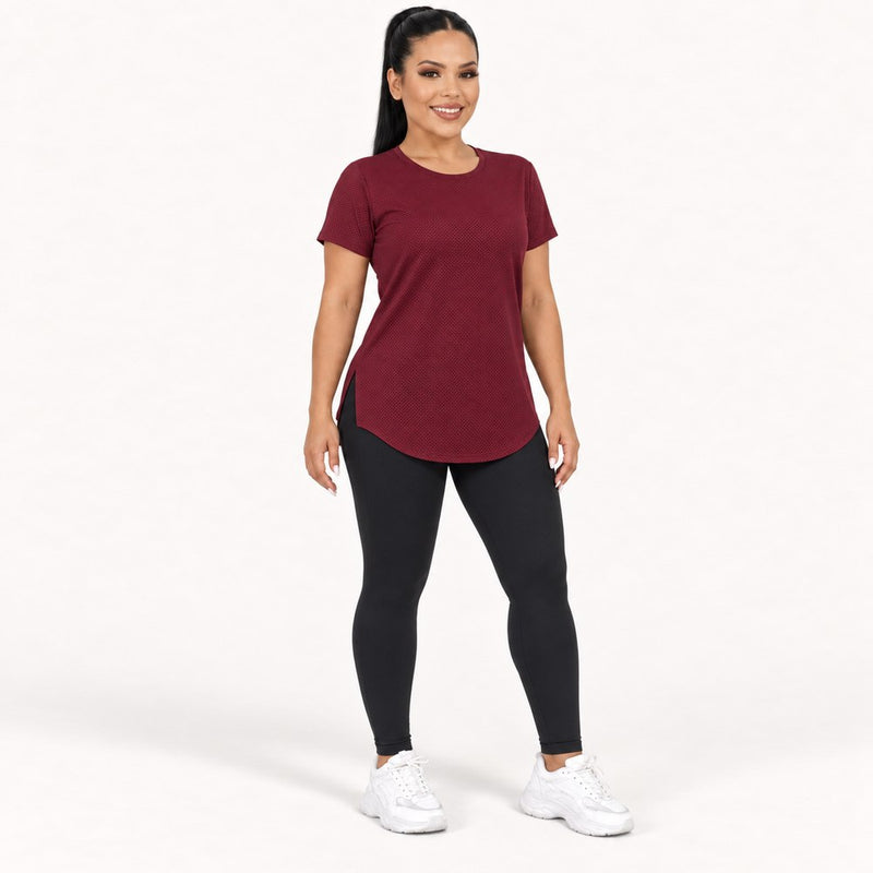 Camiseta Fitness Feminina Alongada com Fendas Laterais – Cover