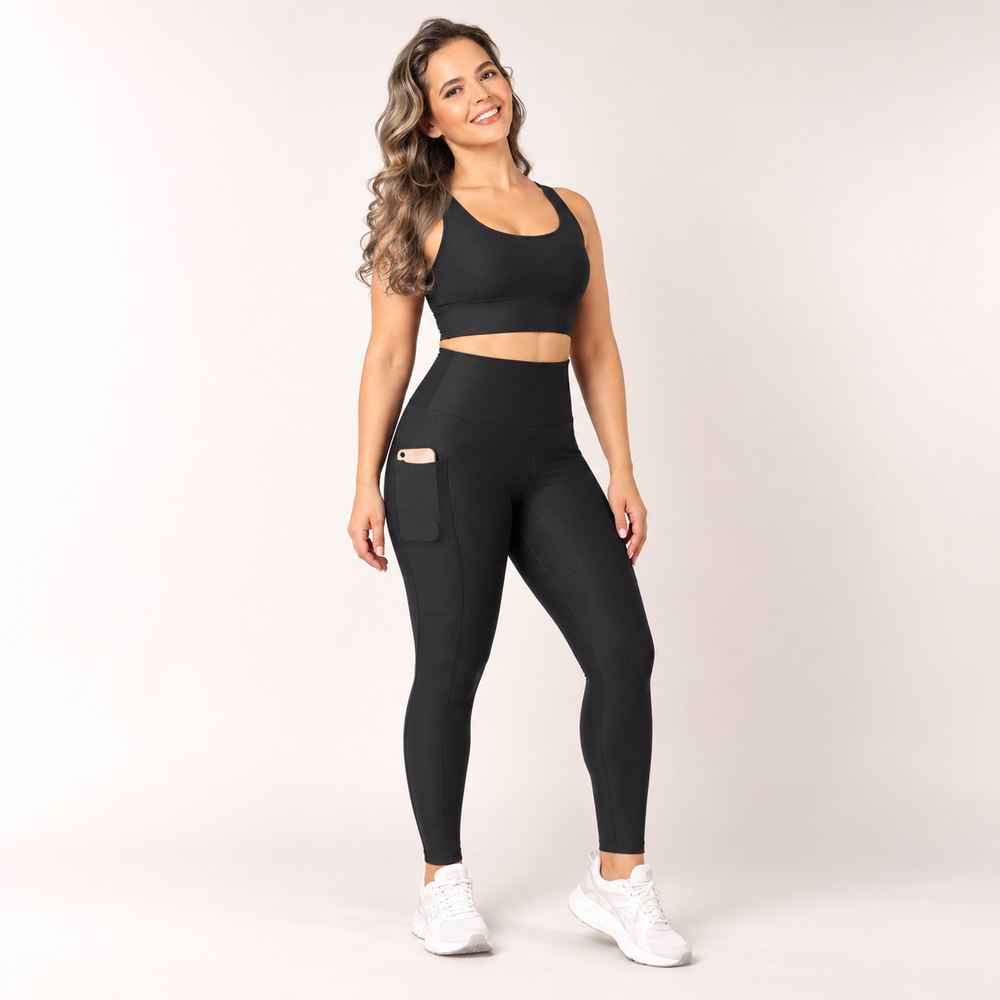 Legging com Bolso Poliamida Microcanelada — Clima Urbano